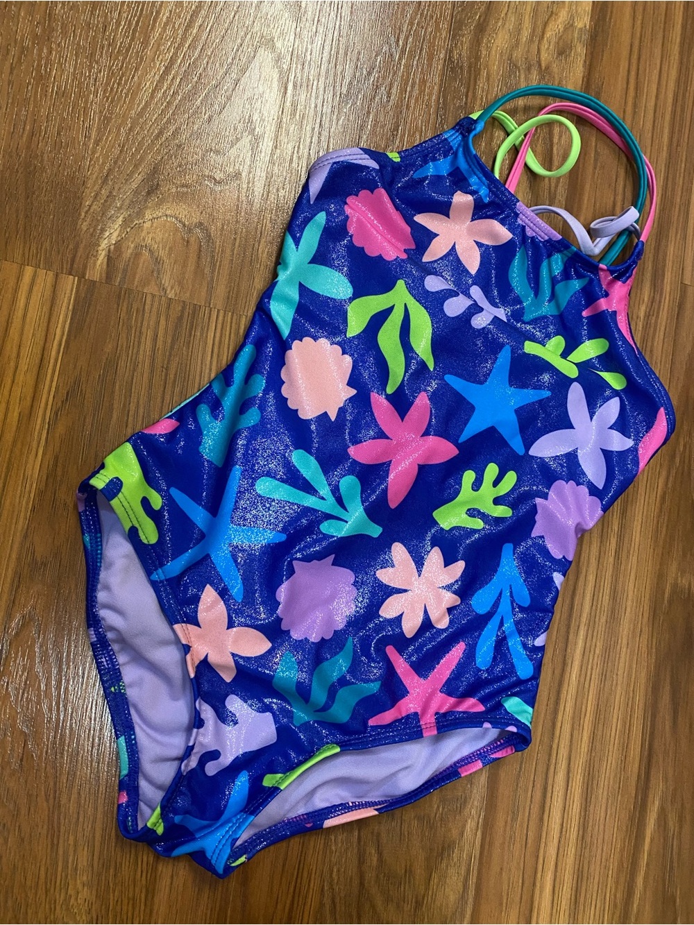 Cat & Jack Blue One-Piece Swim Suit with Multi-Color Sea Life Print